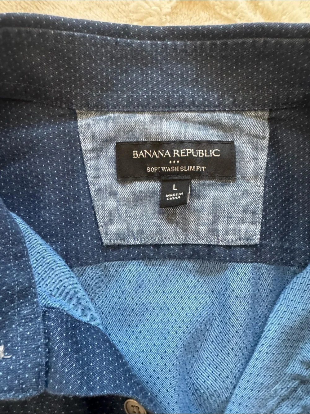 Banana Republic Men's Dark Blue pin- dot Textured Button-Down Shirt